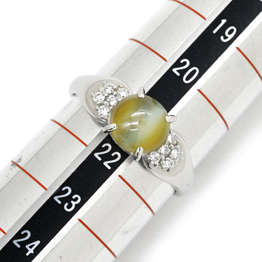 ノンブランド NON BRAND クリソベリル キャッツアイ 2.24ct ダイヤモンド イエローグリーン×プラチナシルバー Pt900 クリソベリルキャッツアイ ダイヤモンド リング 指輪 緑黄色 猫目石 プラチナ900 21号
