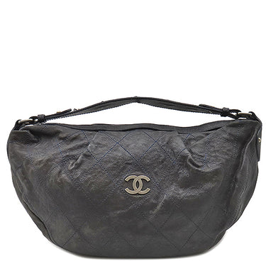 シャネル CHANEL ワイルドステッチ ワンショルダー ブラック キャビアスキン ショルダーバッグ ヴィンテージ金具 黒 青 ココマーク
