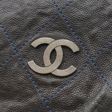 シャネル CHANEL ワイルドステッチ ワンショルダー ブラック キャビアスキン ショルダーバッグ ヴィンテージ金具 黒 青 ココマーク