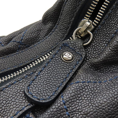 シャネル CHANEL ワイルドステッチ ワンショルダー ブラック キャビアスキン ショルダーバッグ ヴィンテージ金具 黒 青 ココマーク