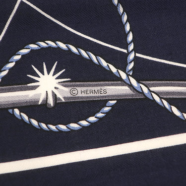 エルメス HERMES カレ140 カレジェアン マリン×インディゴ×ホワイト カシミヤ シルク ストール 新品 未使用 【コーラス ステラルム】