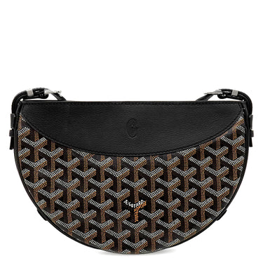 ゴヤール GOYARD ヒロンデル ブラック レザー ゴヤールディンキャンバス ショルダーバッグ シルバー金具 黒 ヘリンボーン柄