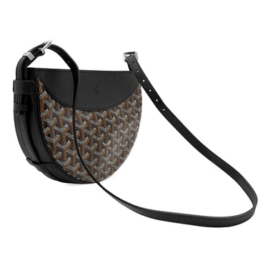 ゴヤール GOYARD ヒロンデル ブラック レザー ゴヤールディンキャンバス ショルダーバッグ シルバー金具 黒 ヘリンボーン柄