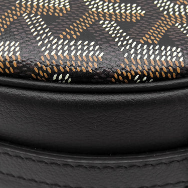 ゴヤール GOYARD ヒロンデル ブラック レザー ゴヤールディンキャンバス ショルダーバッグ シルバー金具 黒 ヘリンボーン柄