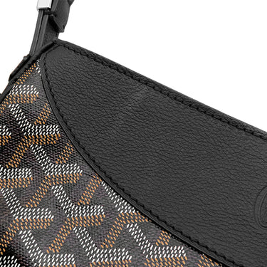 ゴヤール GOYARD ヒロンデル ブラック レザー ゴヤールディンキャンバス ショルダーバッグ シルバー金具 黒 ヘリンボーン柄