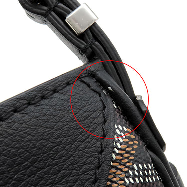 ゴヤール GOYARD ヒロンデル ブラック レザー ゴヤールディンキャンバス ショルダーバッグ シルバー金具 黒 ヘリンボーン柄
