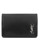 サンローラン SAINT LAURENT YSL ロゴ コンパクト ウォレット 685656 ブラック レザー 三つ折り財布 シルバー金具 黒 3つ折り ミニ財布
