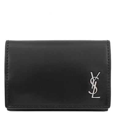 サンローラン SAINT LAURENT YSL ロゴ コンパクト ウォレット 685656 ブラック レザー 三つ折り財布 シルバー金具 黒 3つ折り ミニ財布