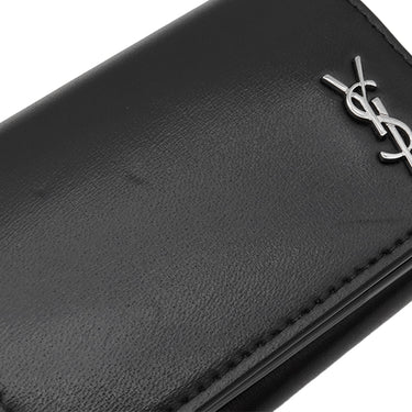 サンローラン SAINT LAURENT YSL ロゴ コンパクト ウォレット 685656 ブラック レザー 三つ折り財布 シルバー金具 黒 3つ折り ミニ財布
