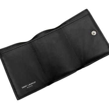 サンローラン SAINT LAURENT YSL ロゴ コンパクト ウォレット 685656 ブラック レザー 三つ折り財布 シルバー金具 黒 3つ折り ミニ財布
