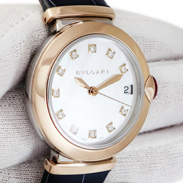 腕時計 ブルガリ BVLGARI ルチェア LU33WSPGLD/11 102638 自動巻き レディース OH済 K18PG×SS コンビ 純正ダイヤ ホワイト シェル