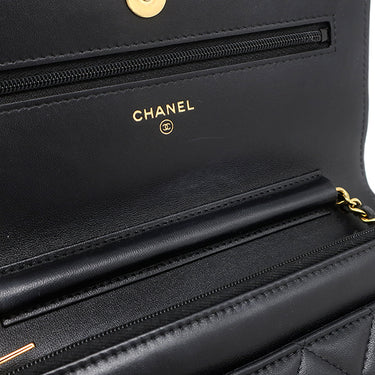 シャネル CHANEL マトラッセ チェーンウォレット ブラック ラムスキン チェーンウォレット ゴールド金具 黒