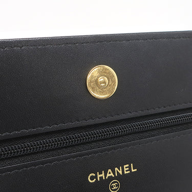 シャネル CHANEL マトラッセ チェーンウォレット ブラック ラムスキン チェーンウォレット ゴールド金具 黒