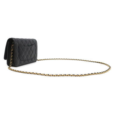 シャネル CHANEL マトラッセ チェーンウォレット ブラック ラムスキン チェーンウォレット ゴールド金具 黒