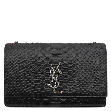 サンローラン SAINT LAURENT ケイト チェーンショルダー ブラック パイソン ショルダーバッグ シルバー金具 モノグラム カサンドラ 黒 肩掛け