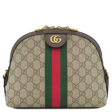 グッチ GUCCI GGショルダーバッグ 499621 ベージュ×エボニー レザー GGスプリームキャンバス ショルダーバッグ ゴールド金具 茶 緑 赤 シェリーライン
