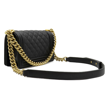 シャネル CHANEL ボーイシャネル スモール チェーンショルダー ブラック キャビアスキン ショルダーバッグ ヴィンテージ金具