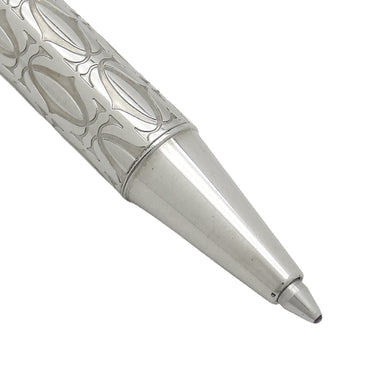 カルティエ Cartier ハッピーバースデー 2C C ドゥ カルティエ シルバー GP ボールペン ロゴ 総柄 黒インク ツイスト式 筆記確認済み