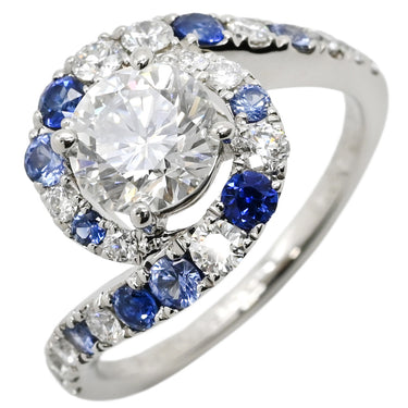 ミキモト MIKIMOTO ダイヤ 0.97ct サファイア ブルー×プラチナシルバー Pt950 ダイヤモンド サファイア リング 指輪 デザインリング 青 プラチナ950 8.5号