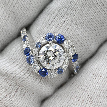 ミキモト MIKIMOTO ダイヤ 0.97ct サファイア ブルー×プラチナシルバー Pt950 ダイヤモンド サファイア リング 指輪 デザインリング 青 プラチナ950 8.5号