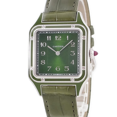 腕時計 カルティエ Cartier サントス デュモン LM ラッカー WGSA0096 手巻き メンズ レディース Pt950無垢 オリーブ グリーン 限定
