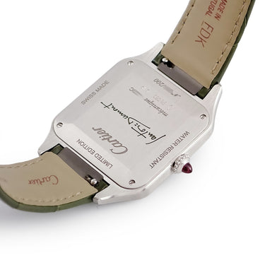 腕時計 カルティエ Cartier サントス デュモン LM ラッカー WGSA0096 手巻き メンズ レディース Pt950無垢 オリーブ グリーン 限定