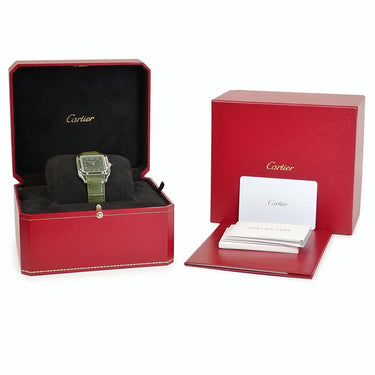腕時計 カルティエ Cartier サントス デュモン LM ラッカー WGSA0096 手巻き メンズ レディース Pt950無垢 オリーブ グリーン 限定