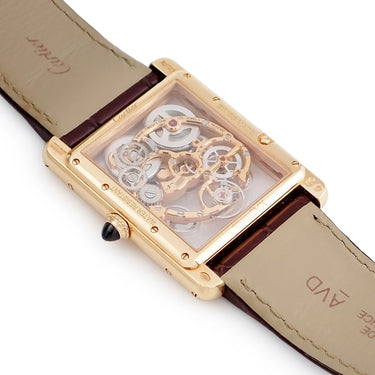 腕時計 カルティエ Cartier タンク ルイ カルティエ サファイア スケルトン WHTA0002 手巻き メンズ K18PG無垢 角型