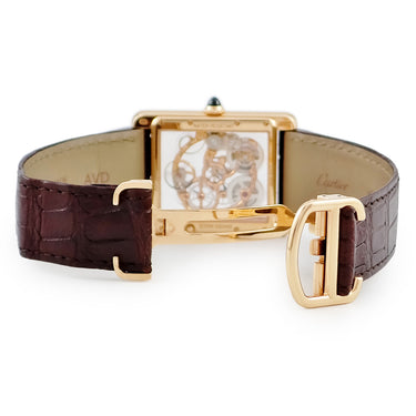 腕時計 カルティエ Cartier タンク ルイ カルティエ サファイア スケルトン WHTA0002 手巻き メンズ K18PG無垢 角型