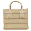 フェラガモ FERRAGAMO ビーチウェア グロス 214988 ベージュ ファブリック トートバッグ ゴールド金具 ロゴ トート