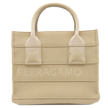 フェラガモ FERRAGAMO ビーチウェア グロス 214988 ベージュ ファブリック トートバッグ ゴールド金具 ロゴ トート