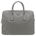 プラダ PRADA サフィアーノ ブリーフケース 2VE368 グレー レザー ビジネスバッグ シルバー金具 グレー ストラップ欠品