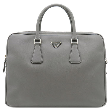 プラダ PRADA サフィアーノ ブリーフケース 2VE368 グレー レザー ビジネスバッグ シルバー金具 グレー ストラップ欠品