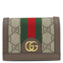 グッチ GUCCI オフィディア GG カードケース 523155 ベージュ×エボニー GGスプリームキャンバス レザー 二つ折り財布 ゴールド金具 ウェブ ストライプ