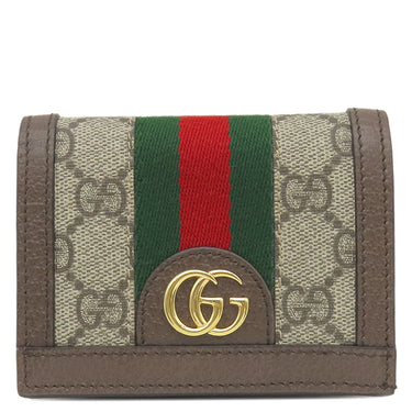 グッチ GUCCI オフィディア GG カードケース 523155 ベージュ×エボニー GGスプリームキャンバス レザー 二つ折り財布 ゴールド金具 ウェブ ストライプ