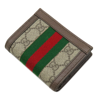 グッチ GUCCI オフィディア GG カードケース 523155 ベージュ×エボニー GGスプリームキャンバス レザー 二つ折り財布 ゴールド金具 ウェブ ストライプ