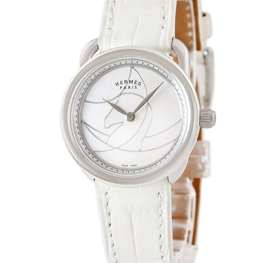 腕時計 エルメス HERMES アルソー AR5.231 クオーツ レディース 純正ダイヤ ホワイト シェル アンリ・ドリニー