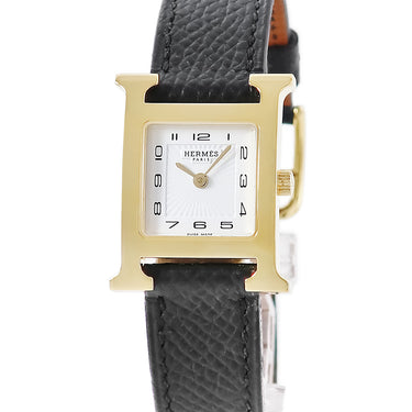 腕時計 エルメス HERMES Hウォッチ PM HH1.201e クオーツ レディース イエローGP ホワイト アラビア H型 スクエア