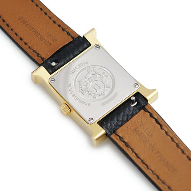 腕時計 エルメス HERMES Hウォッチ PM HH1.201e クオーツ レディース イエローGP ホワイト アラビア H型 スクエア
