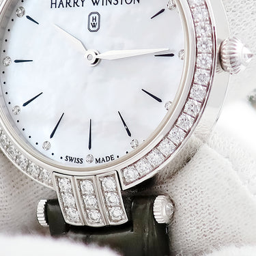 腕時計 ハリーウィンストン Harry Winston プルミエール 31mm PRNQHM31WW001 クオーツ レディース K18WG無垢 純正ダイヤ シェル バー