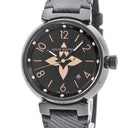 腕時計 ルイヴィトン Louis Vuitton タンブール オールブラック GM QA049Z クオーツ メンズ 純正ダイヤ 黒 ブラックPVD モノグラムフラワー