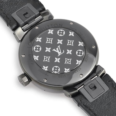 腕時計 ルイヴィトン Louis Vuitton タンブール オールブラック GM QA049Z クオーツ メンズ 純正ダイヤ 黒 ブラックPVD モノグラムフラワー