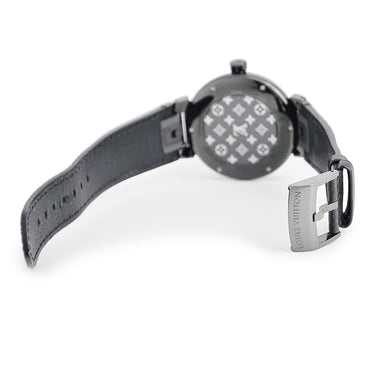 腕時計 ルイヴィトン Louis Vuitton タンブール オールブラック GM QA049Z クオーツ メンズ 純正ダイヤ 黒 ブラックPVD モノグラムフラワー