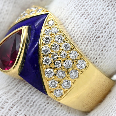 ミキモト MIKIMOTO ルビー ダイヤ デザインリング レッド×パープル×イエローゴールド K18YG ダイヤモンド ルビー ラピスラズリ リング 指輪 18K 750 YG 12号
