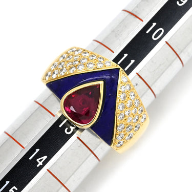 ミキモト MIKIMOTO ルビー ダイヤ デザインリング レッド×パープル×イエローゴールド K18YG ダイヤモンド ルビー ラピスラズリ リング 指輪 18K 750 YG 12号