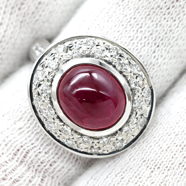 タサキ TASAKI ルビー ダイヤ レッド×プラチナシルバー Pt900 ルビー ダイヤモンド リング 指輪 赤 TASAKI プラチナ900 オーバルカボションカット 10号