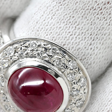 タサキ TASAKI ルビー ダイヤ レッド×プラチナシルバー Pt900 ルビー ダイヤモンド リング 指輪 赤 TASAKI プラチナ900 オーバルカボションカット 10号
