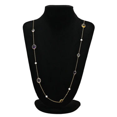 ミキモト MIKIMOTO ステーション ロングネックレス マルチカラー×イエローゴールド K18YG アメジスト ピンククオーツ トパーズ パール ネックレス MIKIMOTO アメジスト ピンククオーツ トパーズ パール
