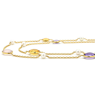 ミキモト MIKIMOTO ステーション ロングネックレス マルチカラー×イエローゴールド K18YG アメジスト ピンククオーツ トパーズ パール ネックレス MIKIMOTO アメジスト ピンククオーツ トパーズ パール