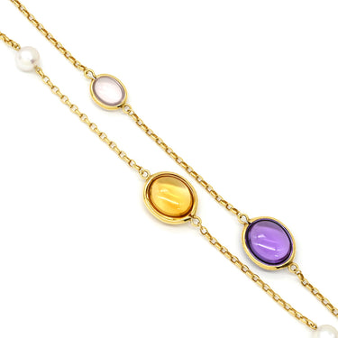 ミキモト MIKIMOTO ステーション ロングネックレス マルチカラー×イエローゴールド K18YG アメジスト ピンククオーツ トパーズ パール ネックレス MIKIMOTO アメジスト ピンククオーツ トパーズ パール
